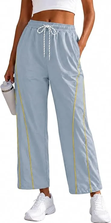 Rapbin Womens Baggy Wide Leg Pants 2026 Elastic Waisted Drawstring Hiking Workout Cropped Track Pants with Pockets