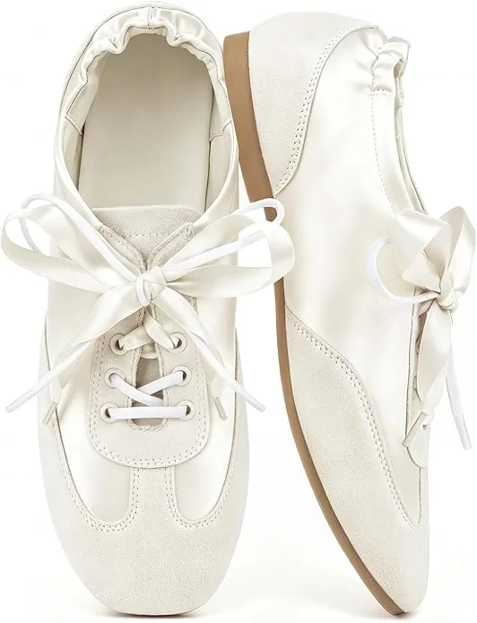 COOLLULU women's square toe ballet sneakers featuring lace-up design, lightweight construction, slim silhouette, comfortable walking fit, stylish everyday appeal
