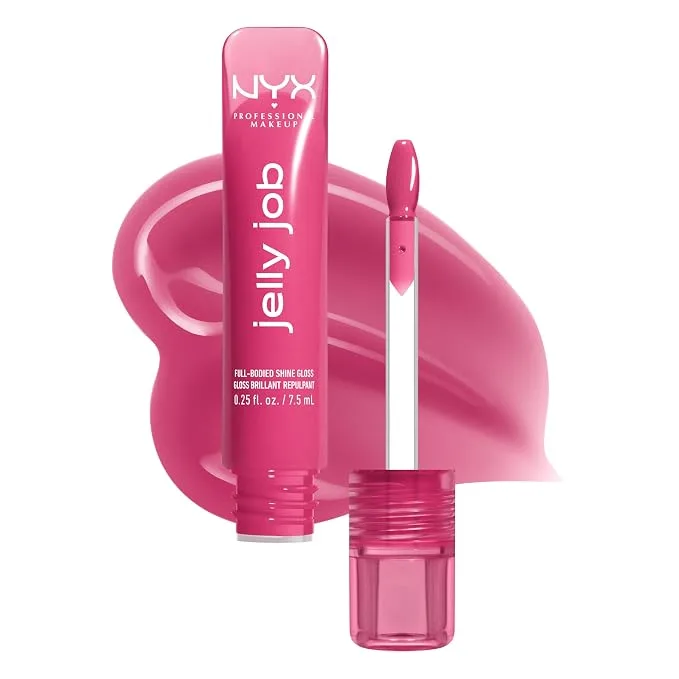 NYX PROFESSIONAL MAKEUP Jelly Job Lip Gloss, Lip Tint Gloss with Full-Bodied, Smoothing, and Hyper-Glossy Shine - Jelly Jammin' (Cool Pink)