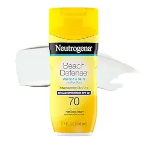 Neutrogena Beach Defense Sunscreen Lotion SPF 70 bottle, water-resistant broad-spectrum protection for beach and outdoor use