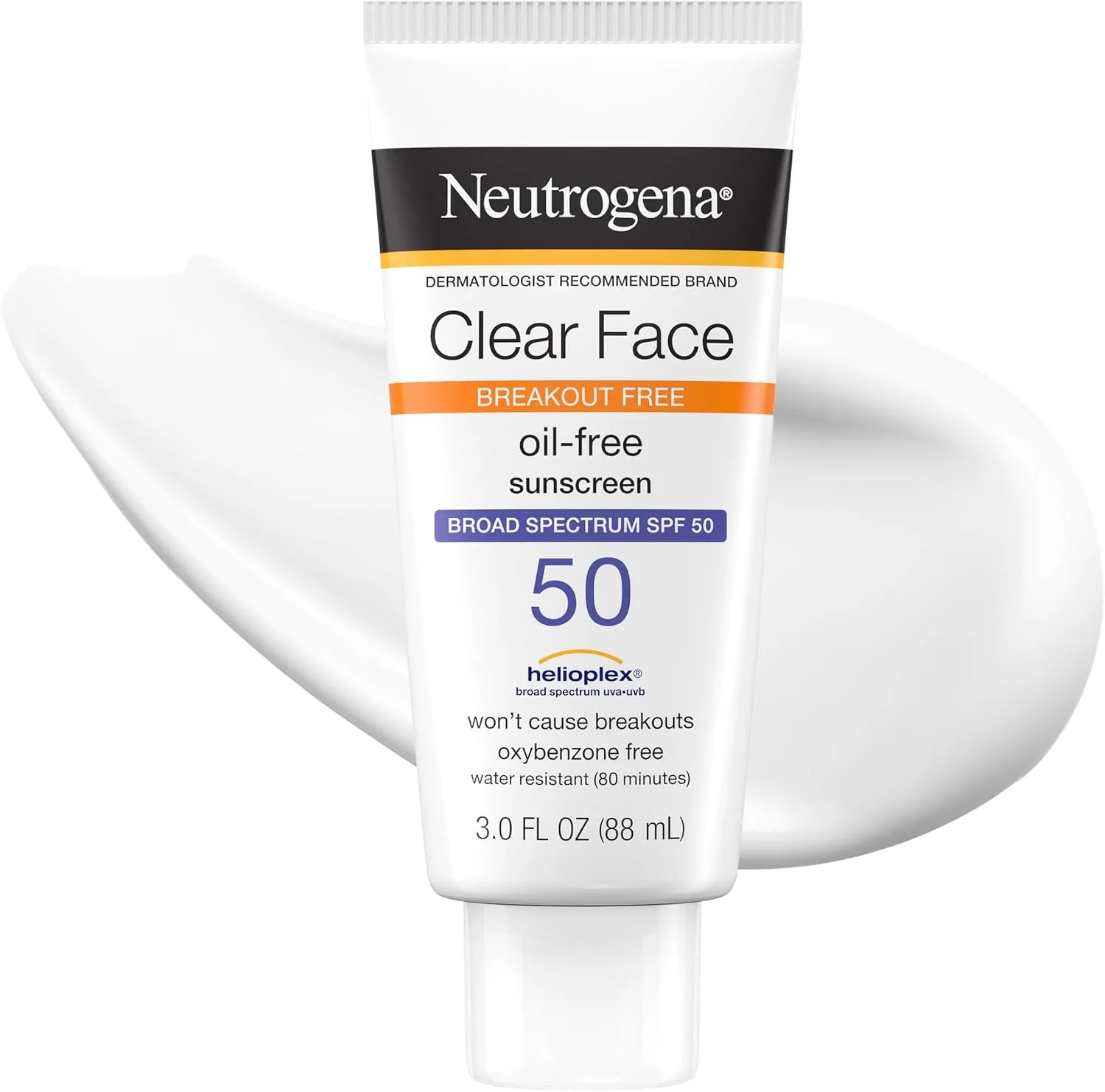 Neutrogena Clear Face Sunscreen Lotion SPF 50 bottle, lightweight oil-free broad-spectrum daily facial sun protection