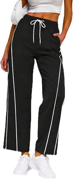 Rapbin Womens Baggy Wide Leg Pants 2026 Elastic Waisted Drawstring Hiking Workout Cropped Track Pants