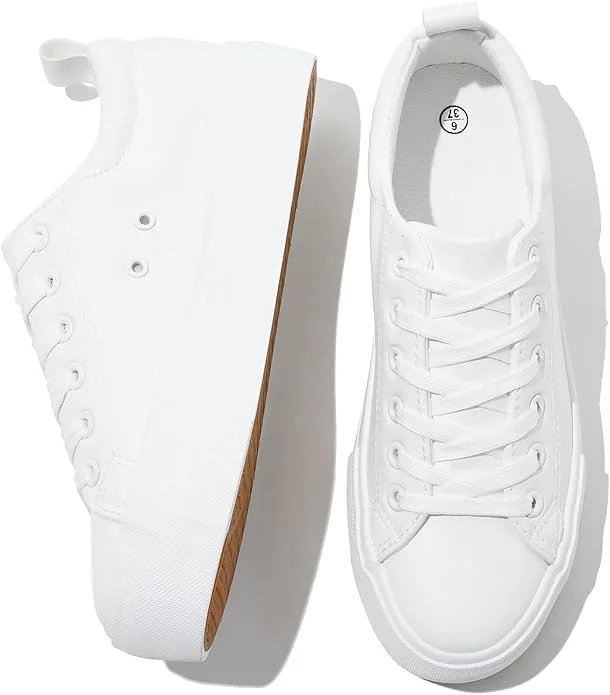 SERNIAL women's white platform sneakers featuring PU leather construction, water-resistant finish, slip-resistant sole, easy-clean design, versatile styling