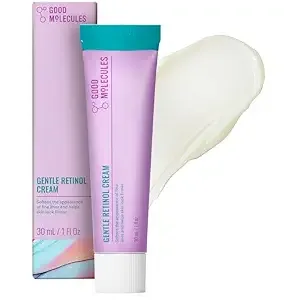 Good Molecules Gentle Retinol Cream jar, nightly face cream that smooths texture and minimizes fine lines gently